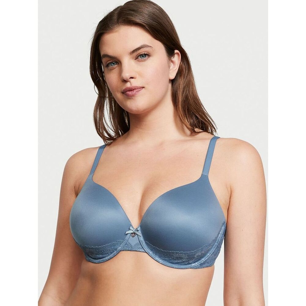 Victoria's Secret Dusty Blue Lace-Trim T-Shirt Bra